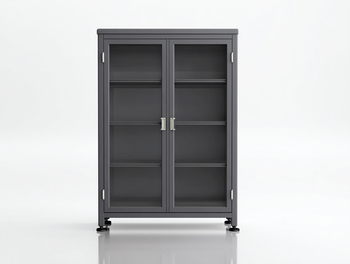 Casetas de jardín tipo armario de metal 100x45x160 cm gris oscuro para exterior con 2 puertas de vidrio estilo moderno