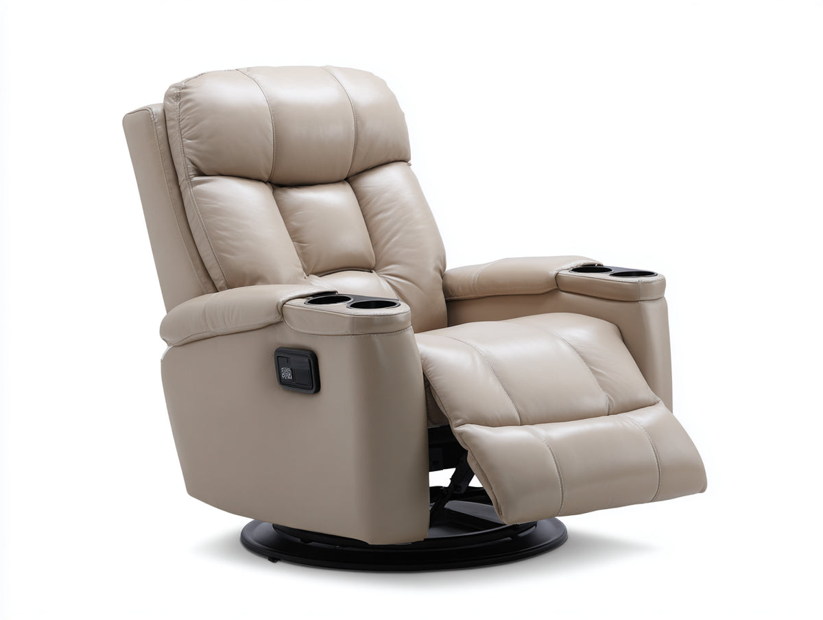 Sillones reclinables tapizados en polipiel 100x92x105 cm - beige-negro - reposapiés extensible