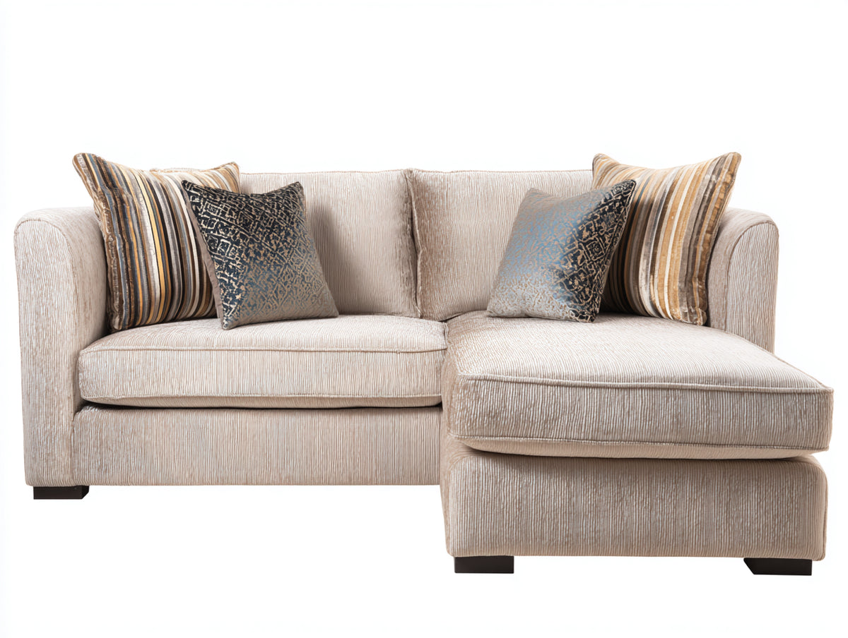 Sofás de esquina de tela beige 280x180x82 cm - salón - diseño moderno con asiento extendido