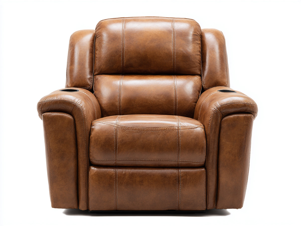 Sillones reclinables de piel sintética 96x98x103 cm - marrón - diseño acolchado con portavasos