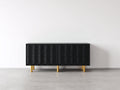 Mueble recibidor de madera con 4 puertas 160x40x78 cm - Negro y dorado - diseño moderno con relieve ondulado