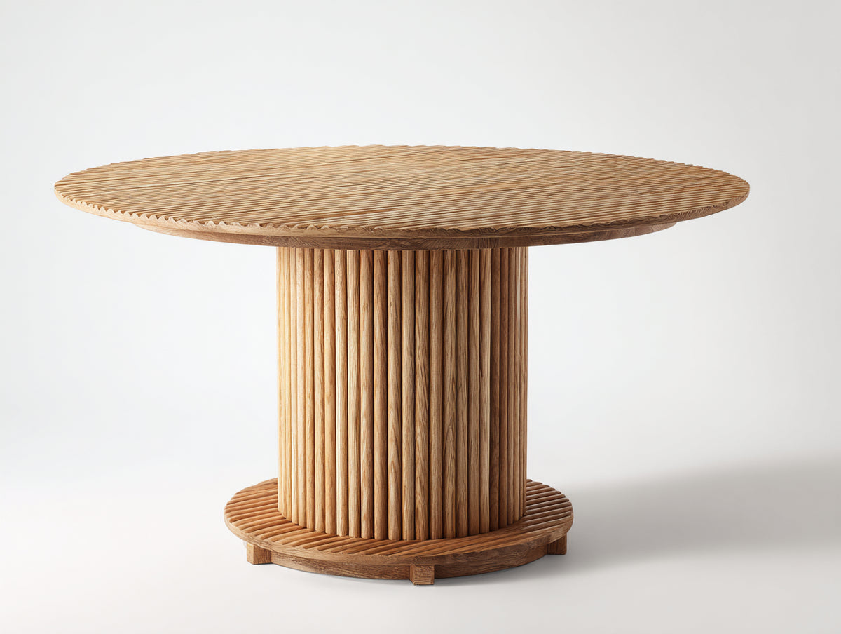 Mesas de jardín de madera ovaladas 160x90x75 cm - Madera natural - diseño acanalado para terraza