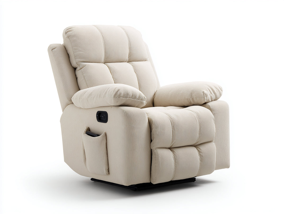 Sillones reclinables de tela de pana 94x98x106 cm - beige - diseño acolchado con control lateral