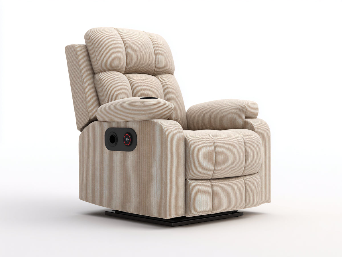 Sillones reclinables de tela de pana 93x96x105 cm - beige - diseño acolchado con portavasos
