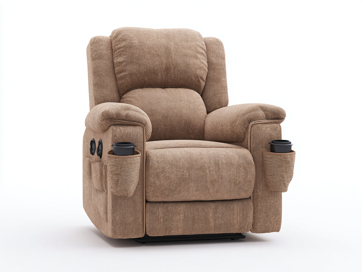 Sillones reclinables de tela de pana 92x95x104 cm - beige - diseño cómodo con portavasos