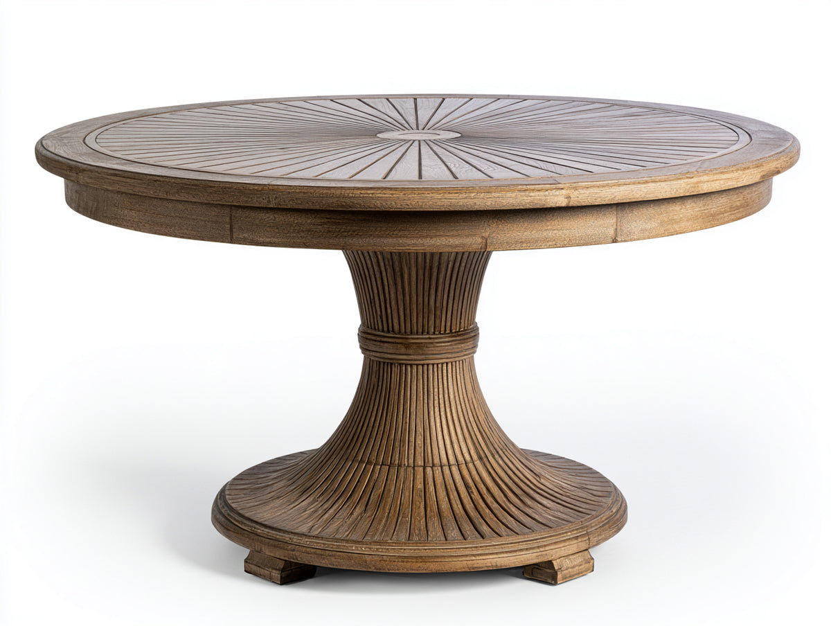 Mesas de jardín de madera 150x150x76 cm - madera natural - diseño redondo con base pedestal