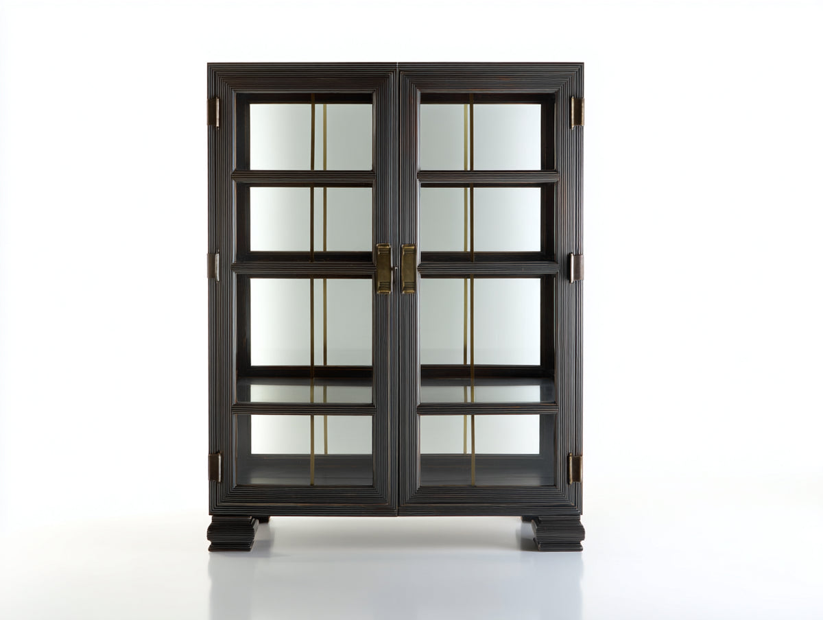 Casetas de jardín compactas de madera con 2 puertas acristaladas 110x45x155 cm negro envejecido-dorado diseño clásico