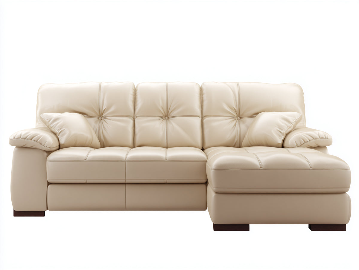 Sofás de esquina de polipiel crema 280x180x83 cm - salón - diseño capitoné con asiento extendido