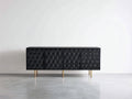 Mueble recibidor con 4 puertas y relieve decorativo 180x42x78 cm negro-dorado para entrada diseño moderno