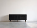 Mueble recibidor con 4 puertas y patas metálicas 170x42x76 cm negro-dorado para entrada diseño moderno