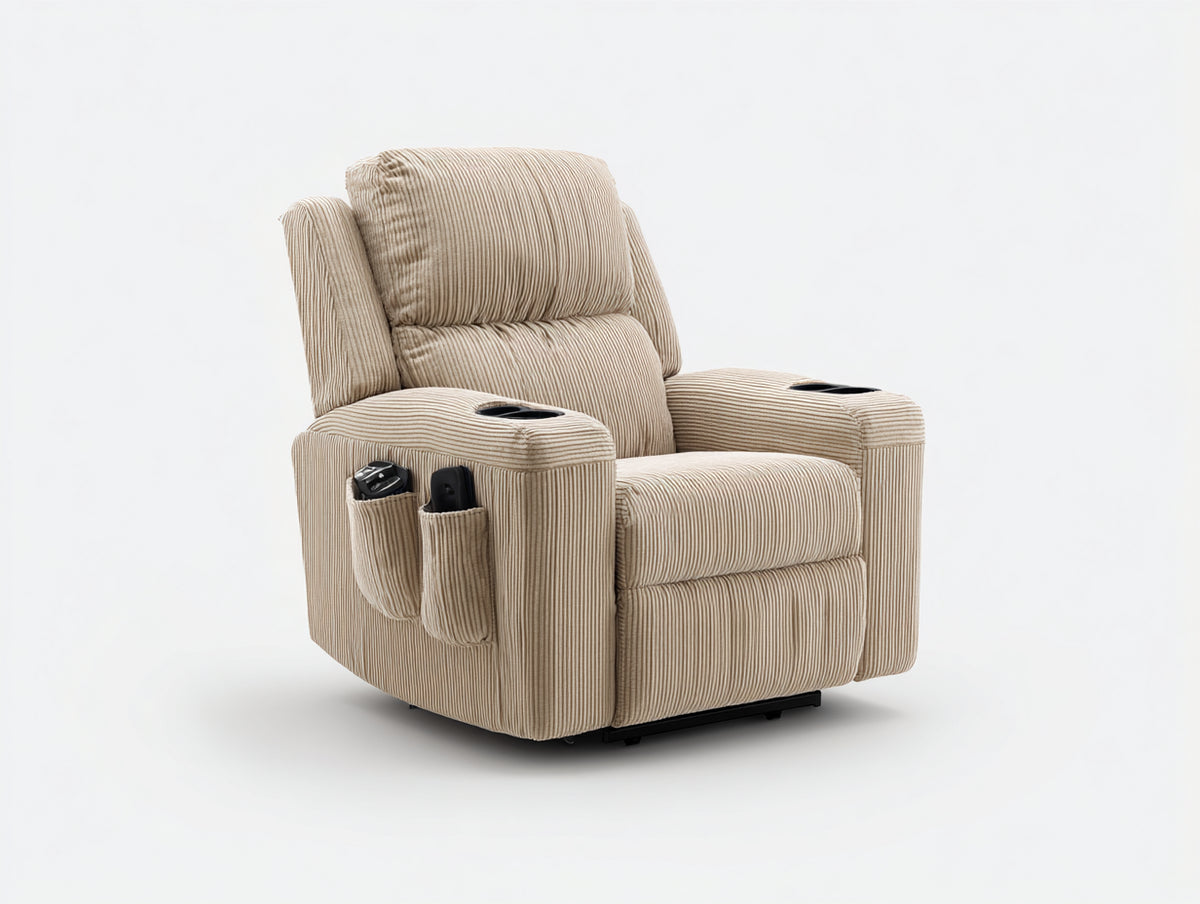 Sillones reclinables tapizados en tela de pana 102x94x103 cm - beige-negro - portavasos integrados