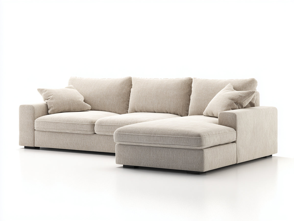 Sofás de esquina tapizados en tela 300x185x85 cm - beige-negro - chaise amplia para salón