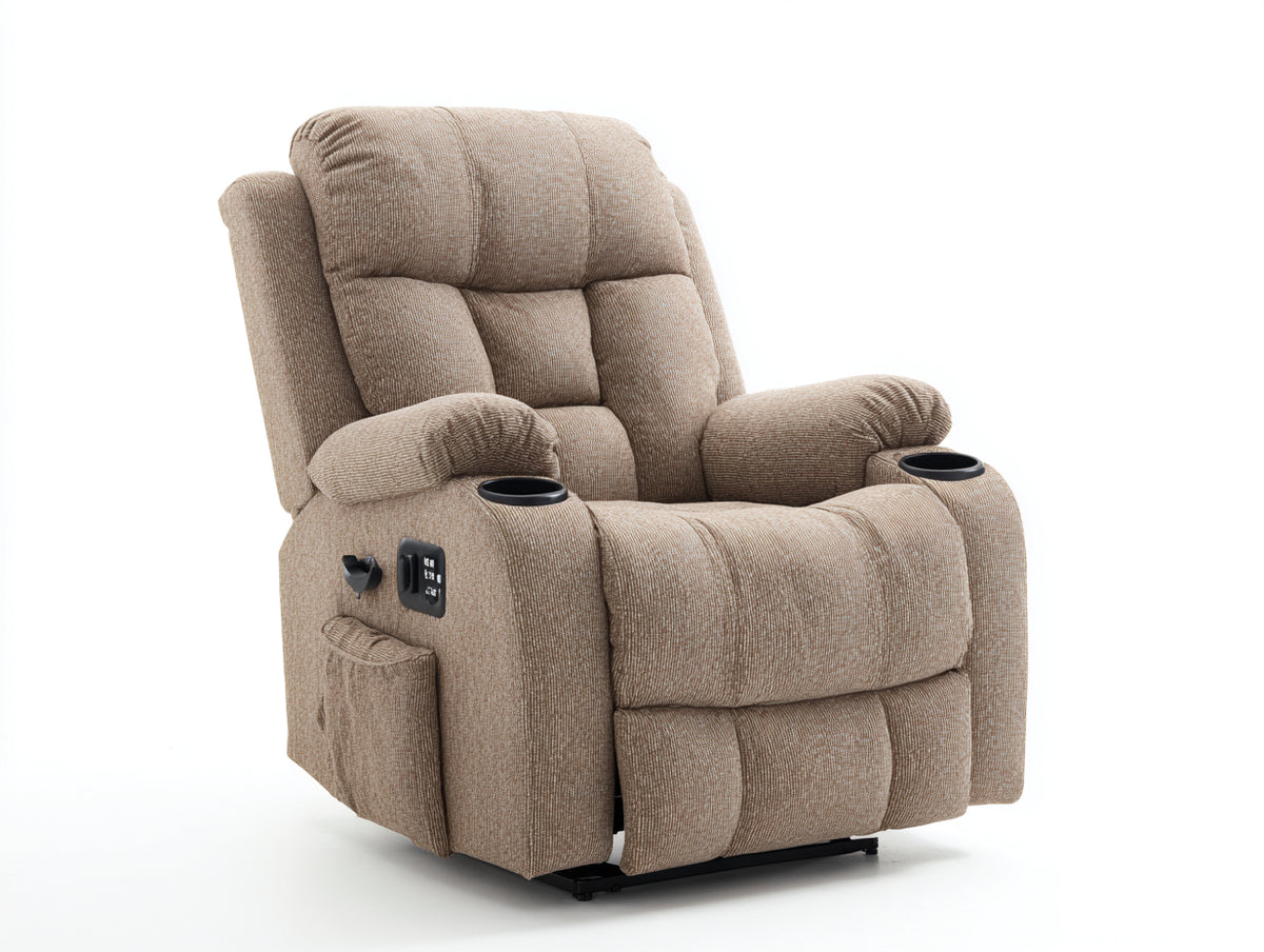 Sillones reclinables de tela beige 98x95x105 cm - salón - respaldo acolchado con portavasos