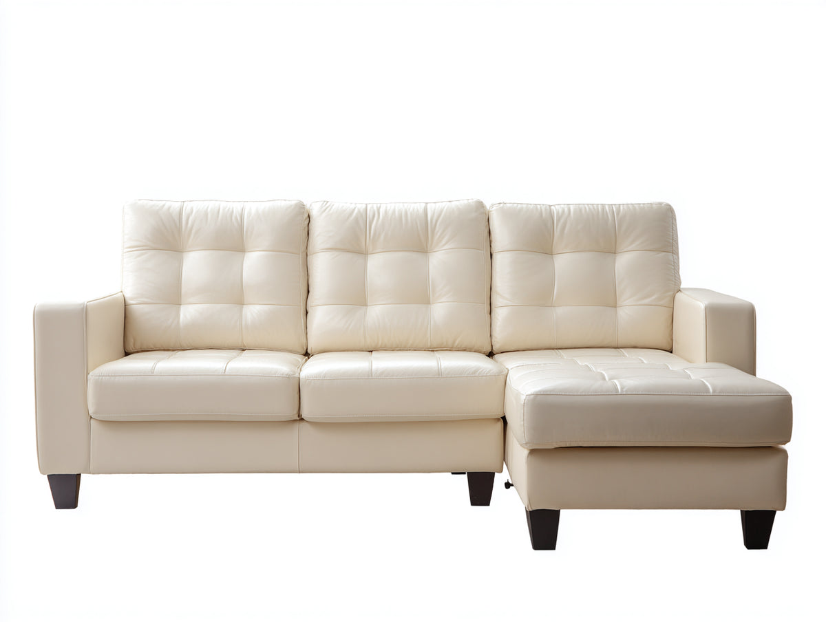 Sofás de esquina de piel sintética 265x160x85 cm - crema-marrón oscuro - diseño moderno para salón