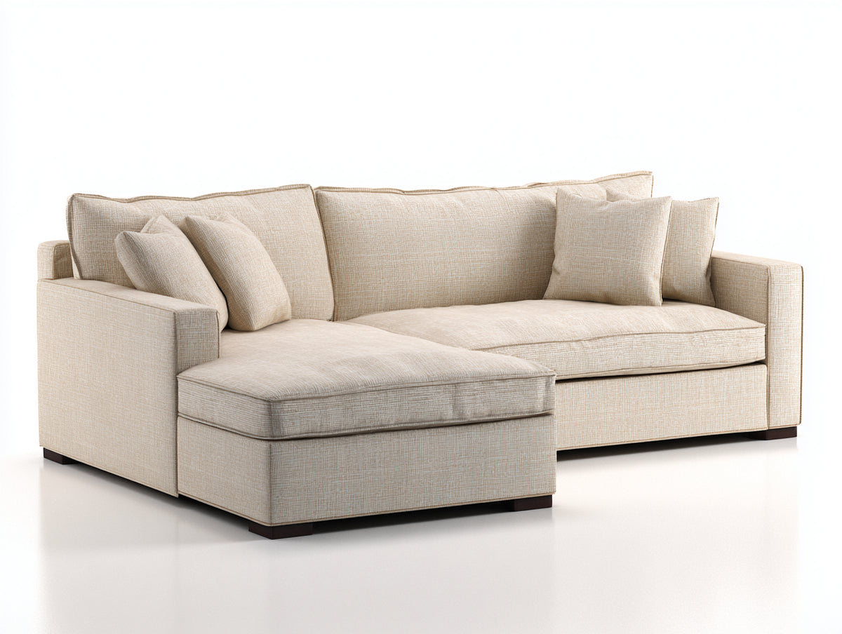 Sofás de esquina de tela beige 285x165x82 cm - salón - diseño moderno con chaise longue