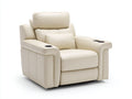 Sillones reclinables tapizados en piel sintética 100x98x108 cm crema para salón con portavasos y reposapiés estilo moderno