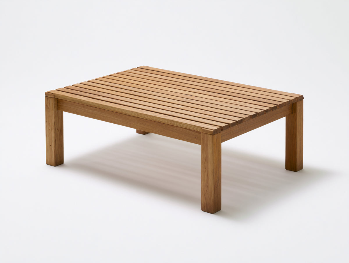 Mesas de jardín rectangulares de madera 140x80x45 cm - Madera natural - diseño bajo con tablero de listones