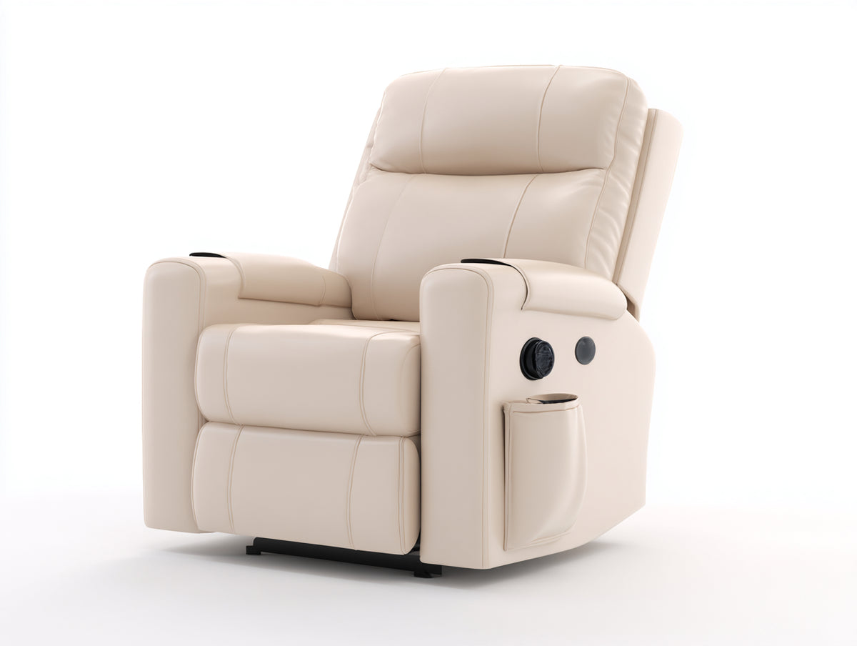 Sillones reclinables eléctricos tapizados en cuero sintético 92x96x110 cm crema para salón diseño moderno