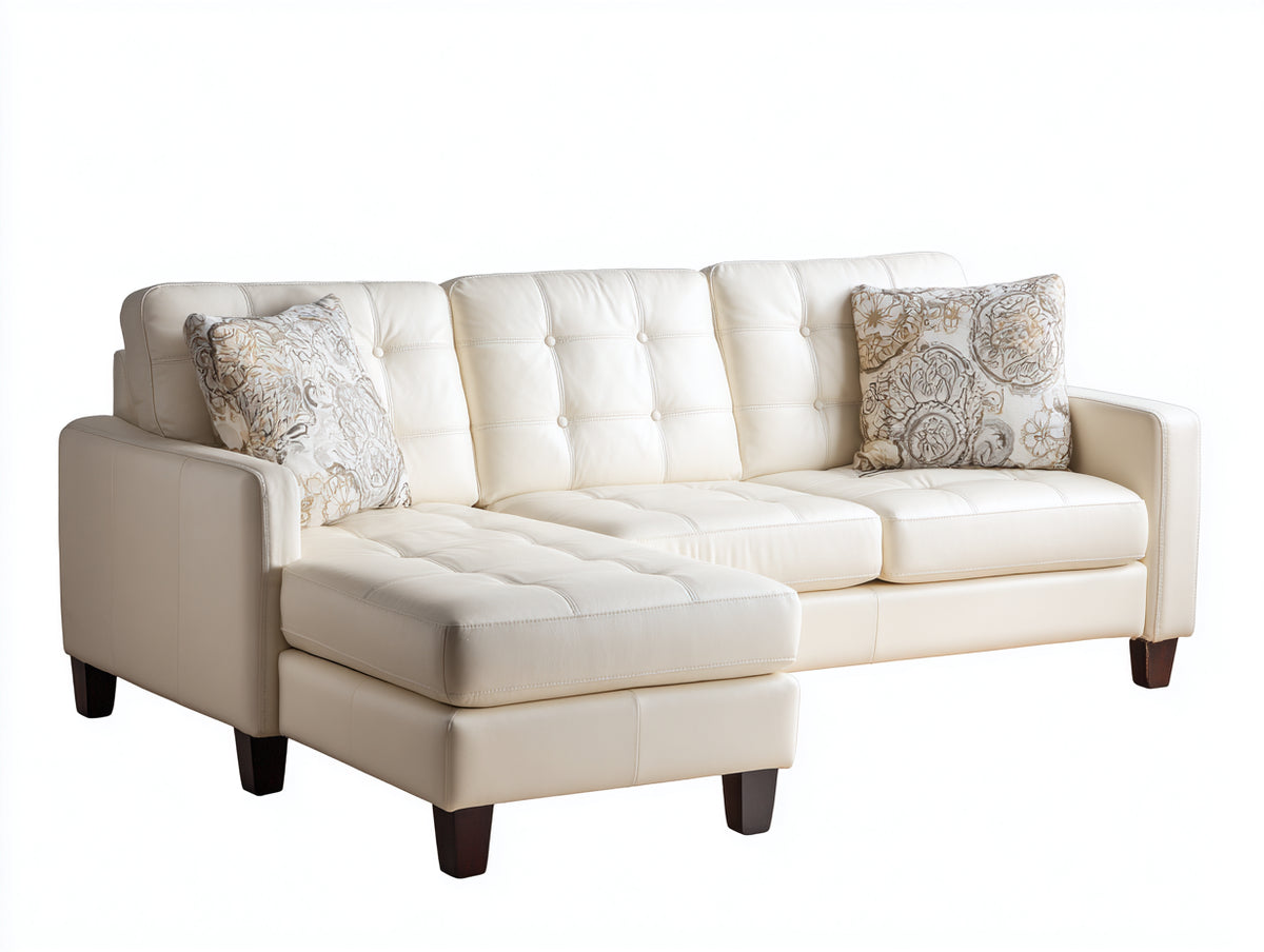 Sofás de esquina de piel sintética 260x170x88 cm - crema - diseño moderno para salón