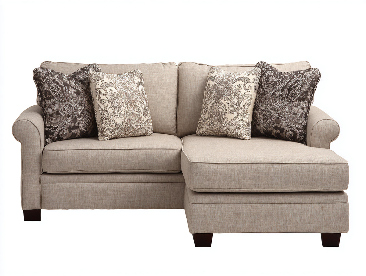 Sofás de esquina de tela 220x155x86 cm - beige-marrón oscuro - diseño clásico para salón