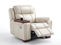 Sillones reclinables eléctricos tapizados en cuero sintético 94x98x112 cm crema para salón con reposapiés y portavasos