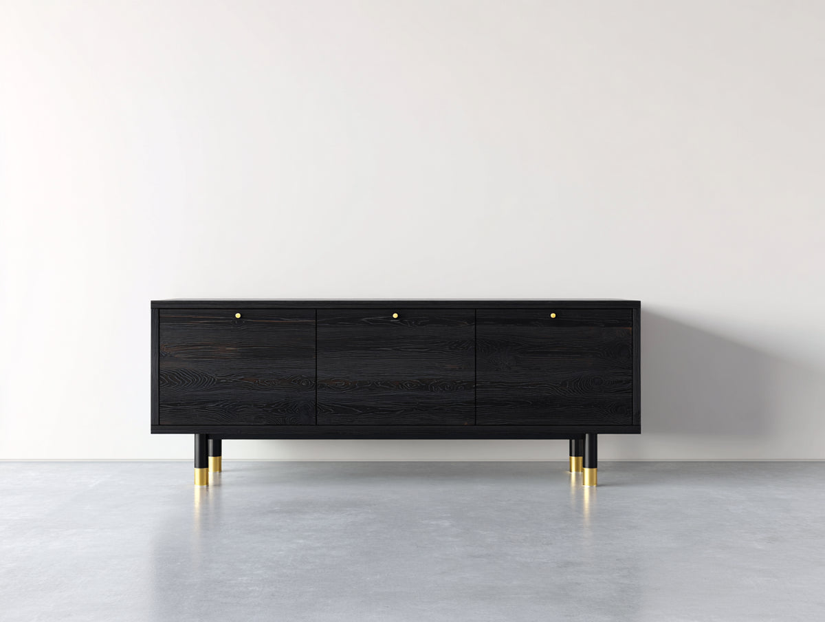 Mueble recibidor de madera MDF 180x42x78 cm negro para entrada con 3 puertas estilo moderno