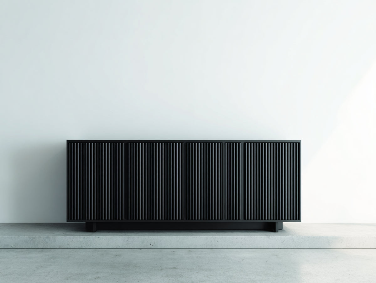 Mueble recibidor de MDF 180x40x65 cm - negro - diseño moderno acanalado