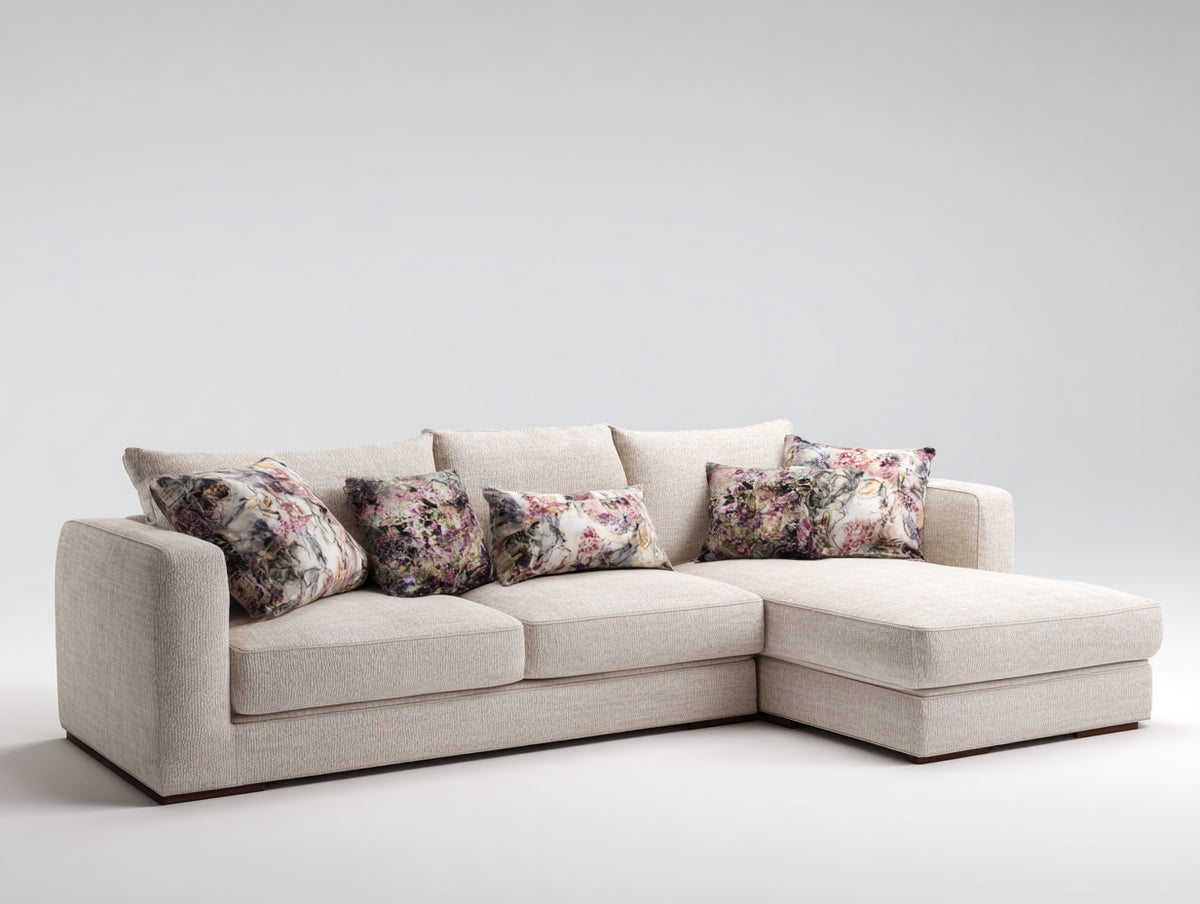 Sofás de esquina tapizados en tela 310x180x84 cm - beige-marrón oscuro - asiento alargado amplio